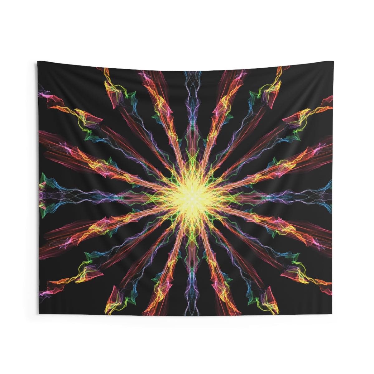"Burst Into Light Wall Tapestry — Rainbow Mandala Decor"