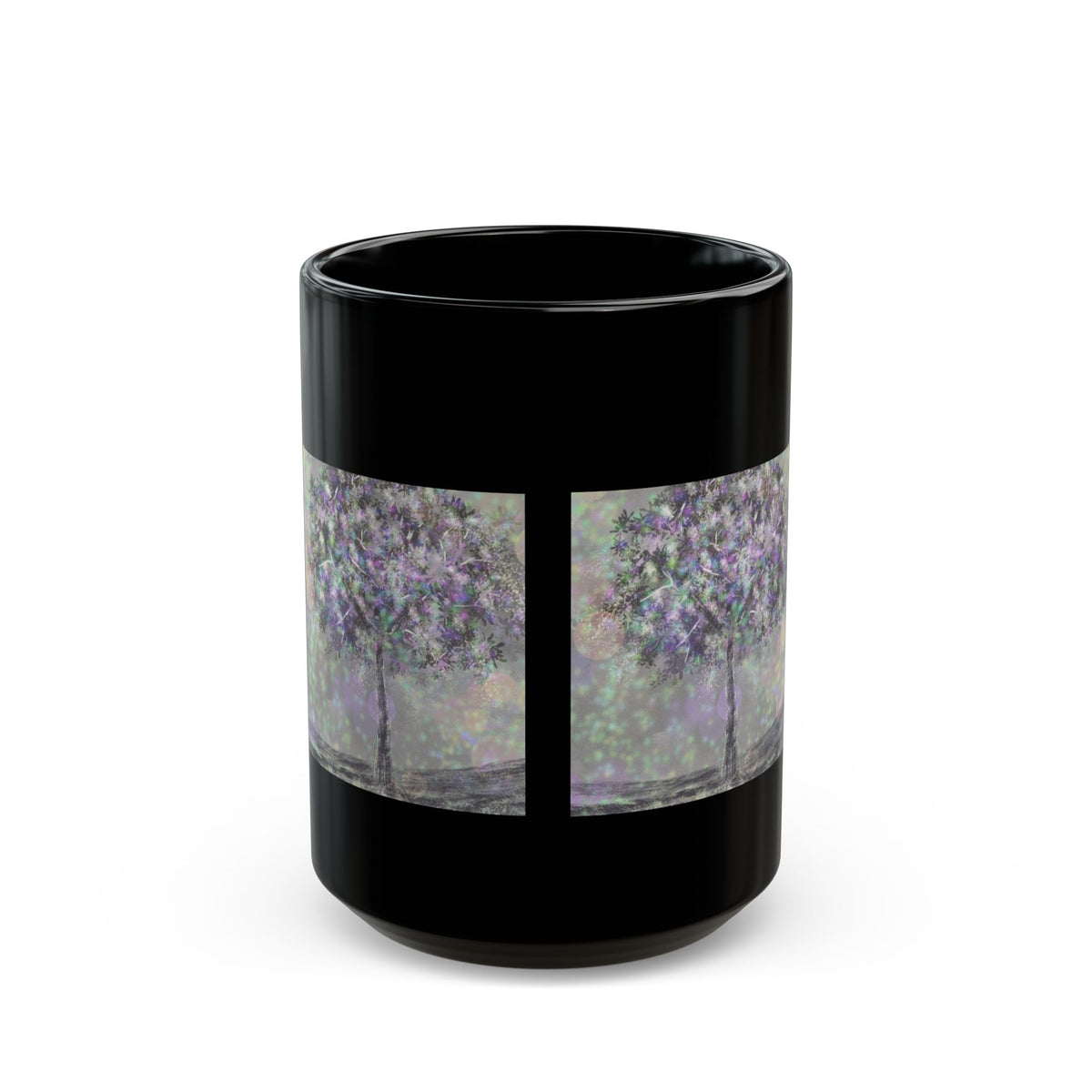 Mystic Bloom Tree Mug — Black Ceramic 11oz & 15oz